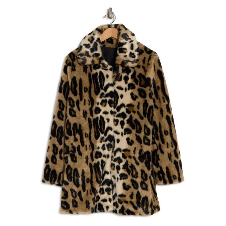 Kensie Womens Faux Fur Leopard Print Coat